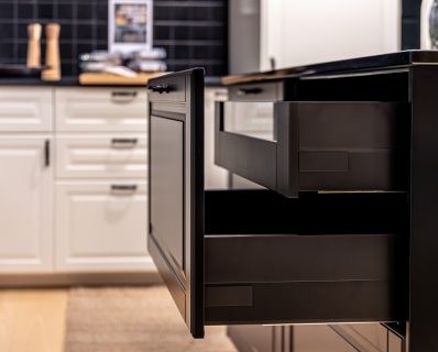 black-kitchen-island-with-open-drawer-dark-aesthetic